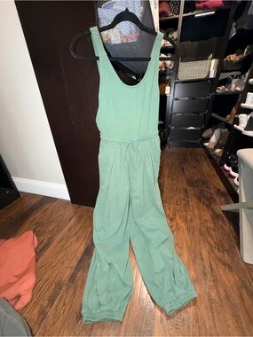 Women's Balloon Style Sage Green Jumpsuit with Drawstring Waist